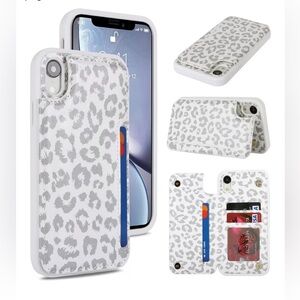 Leopard Pattern Card Holder Phone Case - White Gray